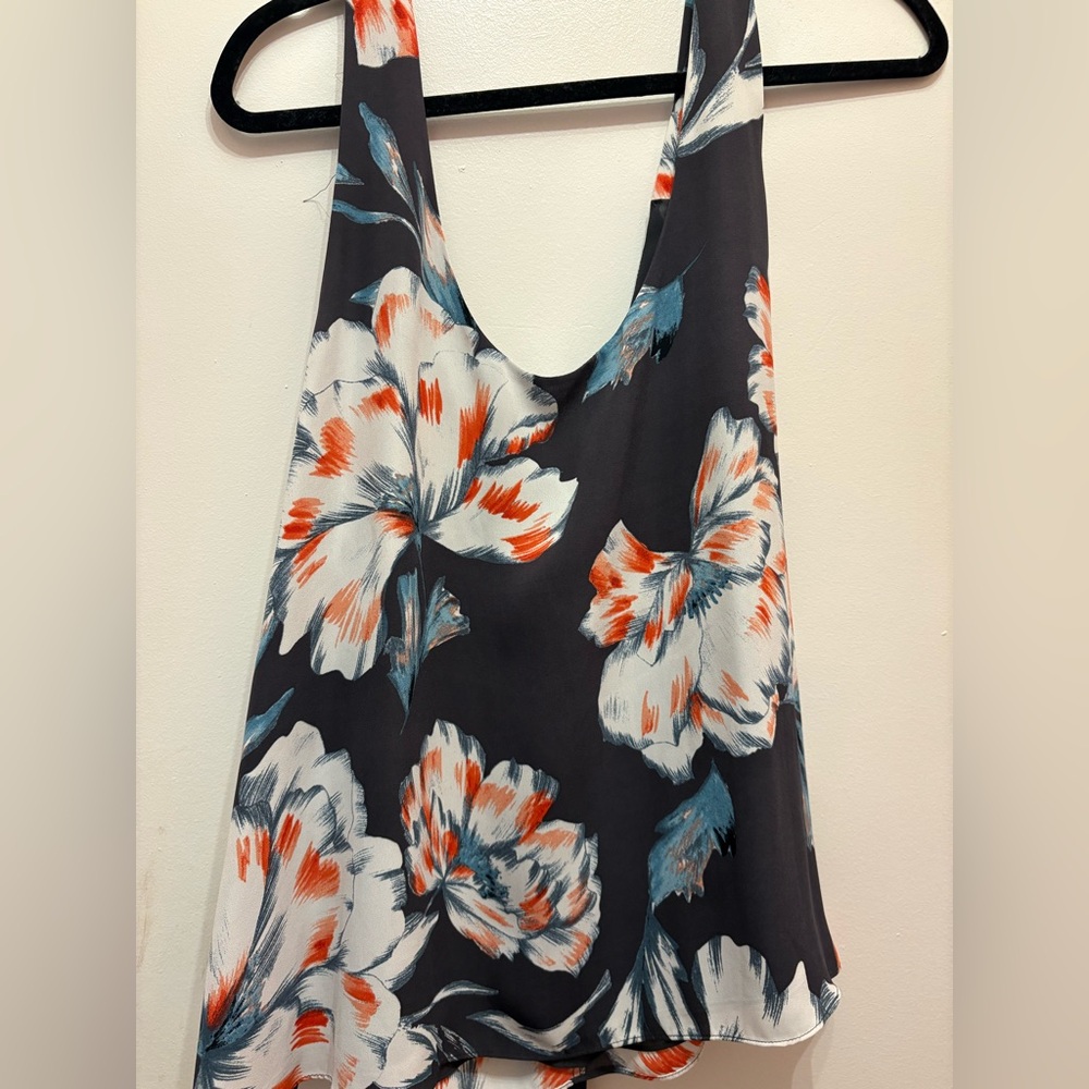 1. State Floral Tank Top - Black and Orange